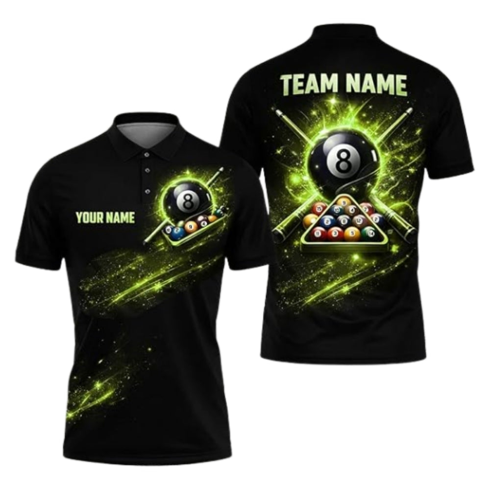 Custom 8 Ball Black And Red Billiard Polo Shirt Mens, Custom Billiard Team Shirts BIZ0287