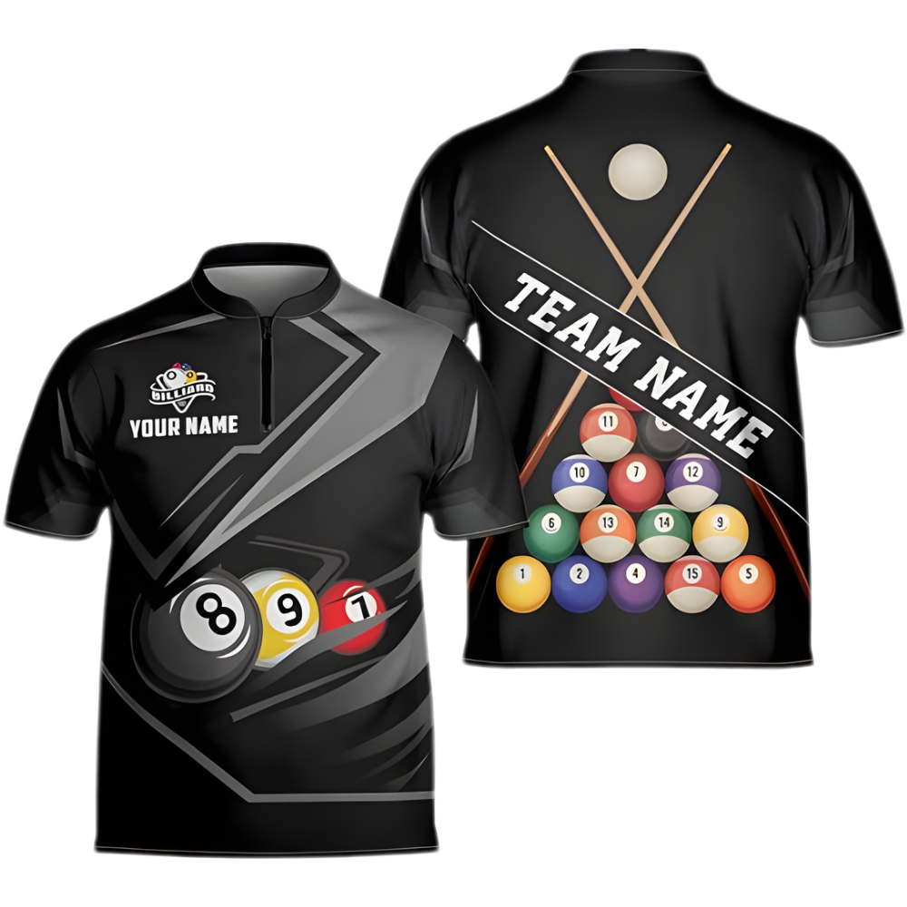 Custom Billiard Team Jersey For Men, Custom  Black Grey Pool Billiard Shirts BIZ0094