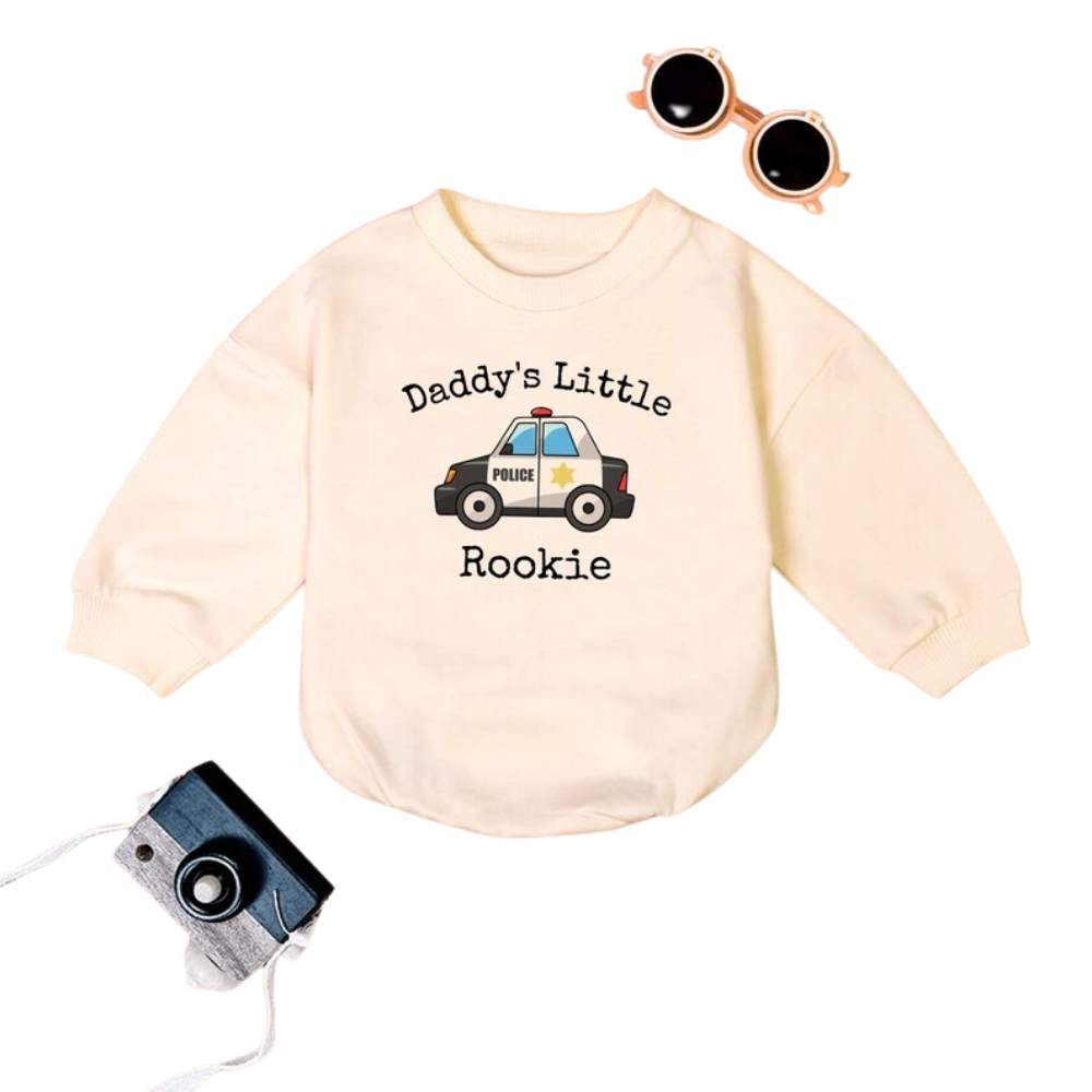 Daddy's Little Rookie Police Car Baby Romper Sweatshirt, Police Baby Romper Sweater BB0489