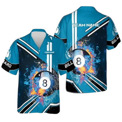 Custom Purple Flaming 8 Ball Hawaiian Shirt Mens, Custom 8 Ball Pool Team Shirts BIZ0214