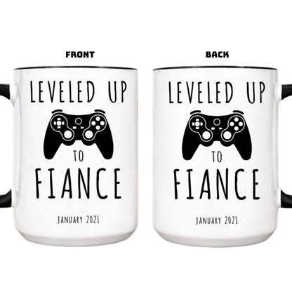 Personalized Leveled Up To Fiance Mug For Future Husband, Personalized Fiance Engagement Coffee Mug WD0100