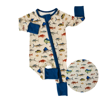 Fish Baby Convertible Zippy Romper, Fish Lover Convertible Romper For Baby BB0624