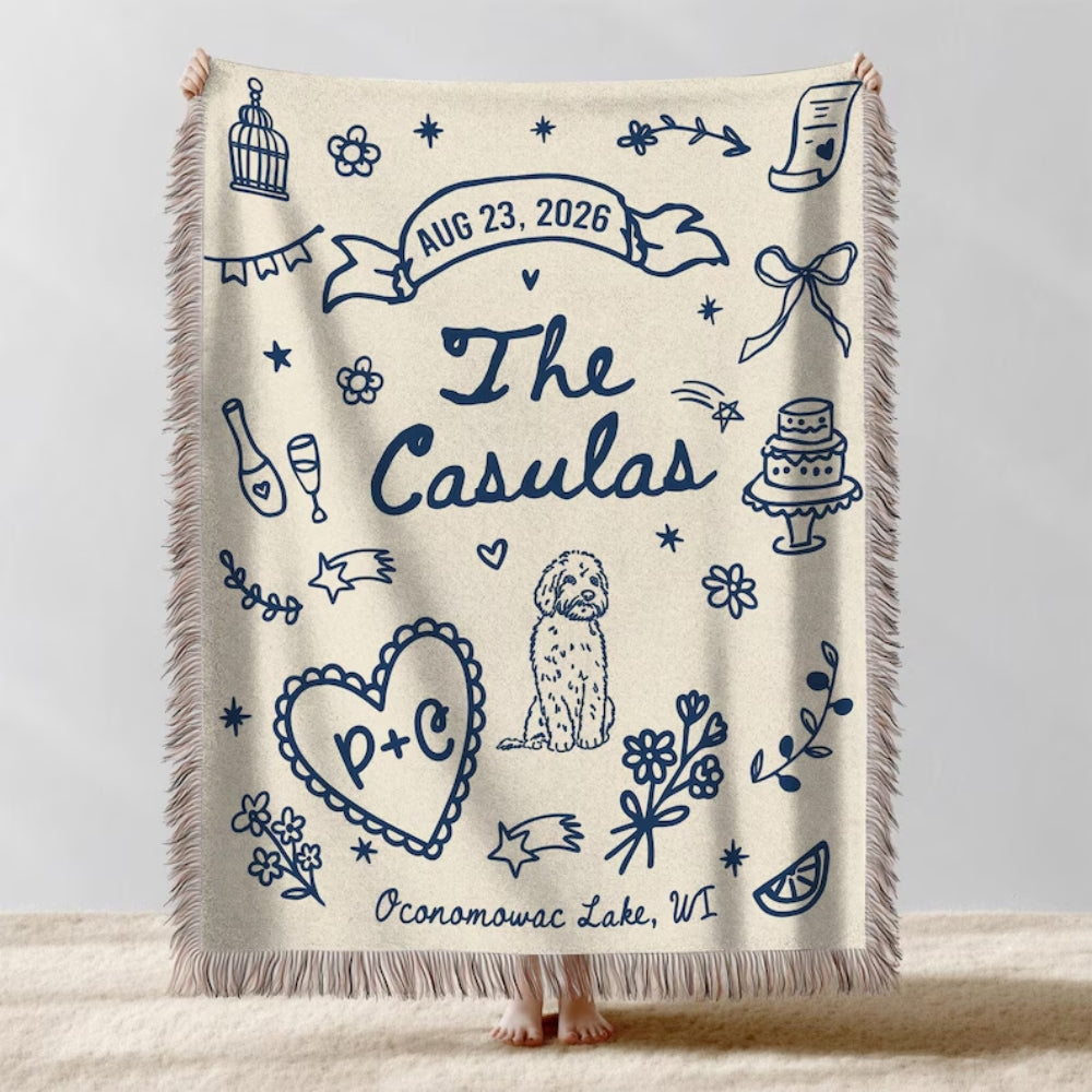 Personalized Wedding Engagement Woven Blanket, Custom Wedding Blanket Fot Couple WD0350