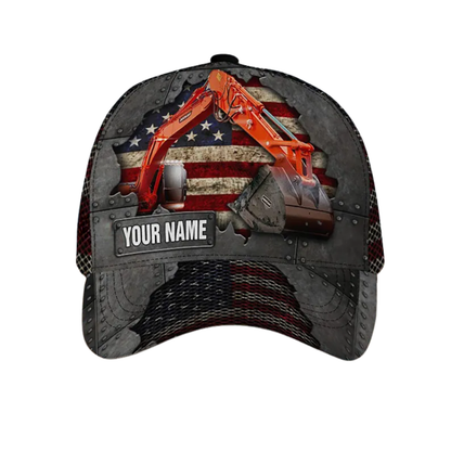 Custom Excavator American Flag Baseball Cap, Custom Construction Excavator Workers Hats Caps CP0145