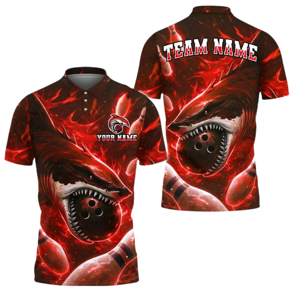 Custom Shark Cyan Bowling Polo Shirt For Men,Custom Shark Bowling Team Shirts BE0155