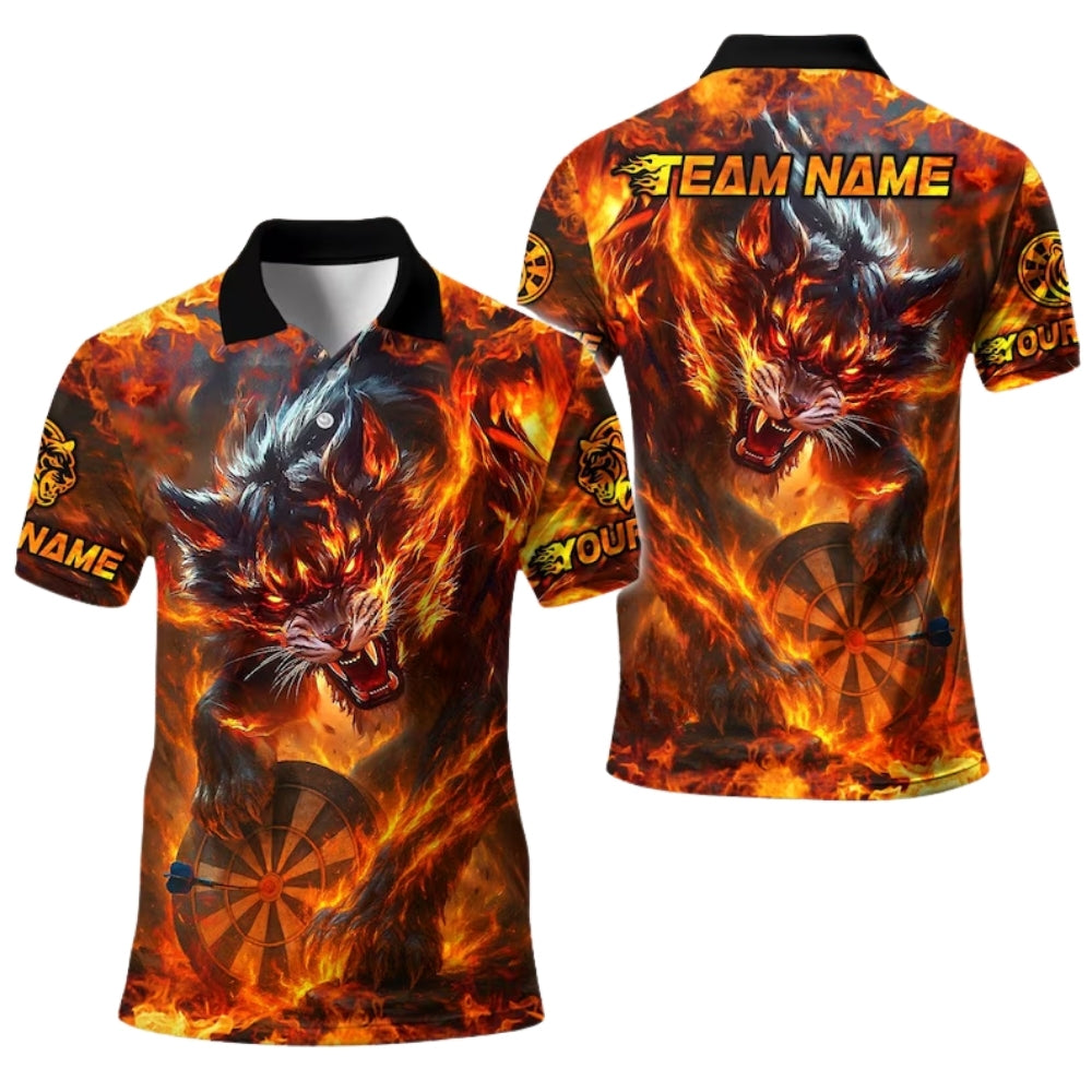 Custom Wolf Flame Men's Darts Polo Shirt, Custom Wolf Darts Team Shirts DE0066