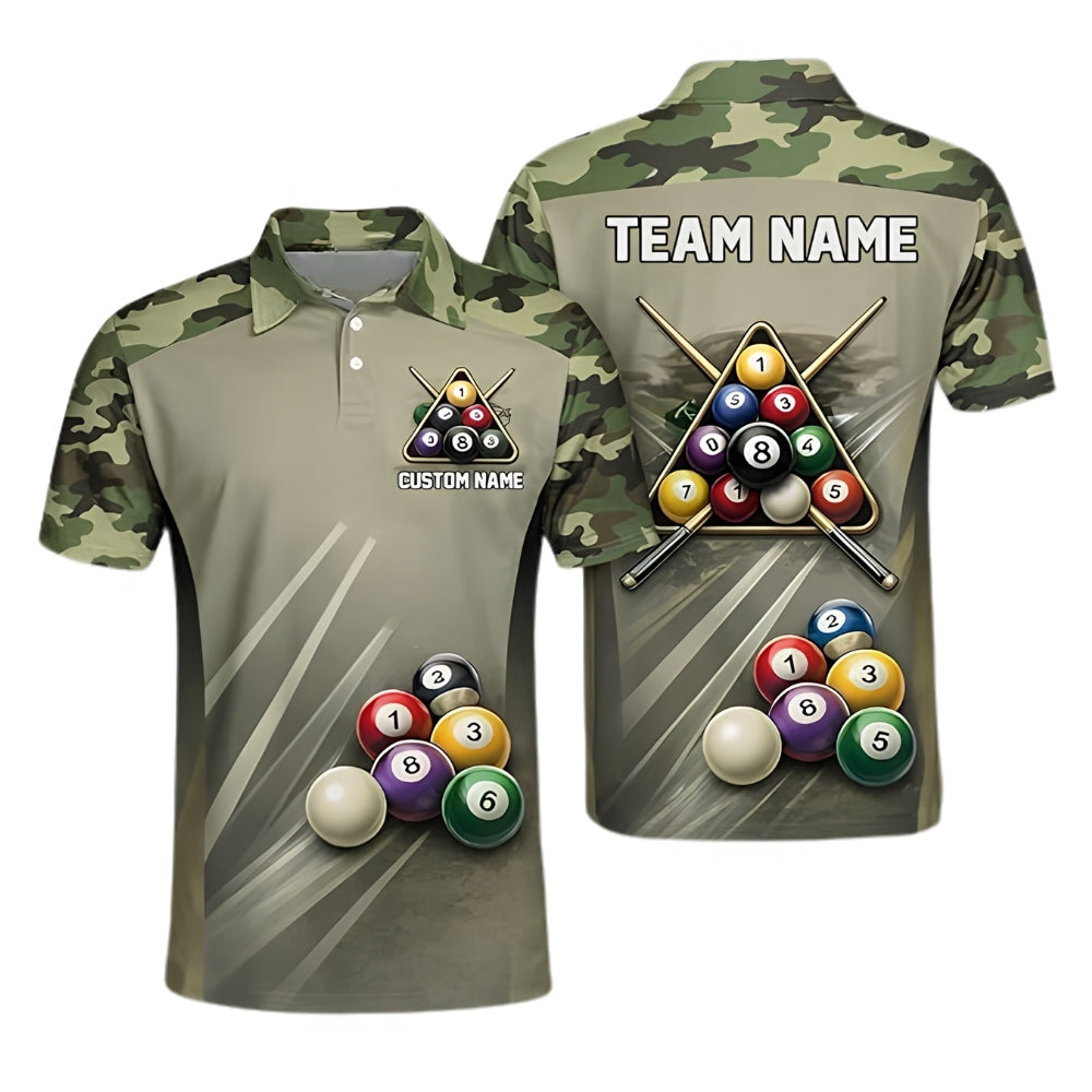 Custom Camouflage Billiard Polo Shirts For Men, Custom Camo Pool Billiard Team Shirts BIZ0288