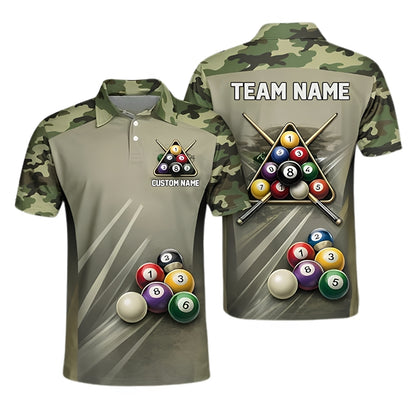 Custom Camouflage Billiard Polo Shirts For Men, Custom Camo Pool Billiard Team Shirts BIZ0288
