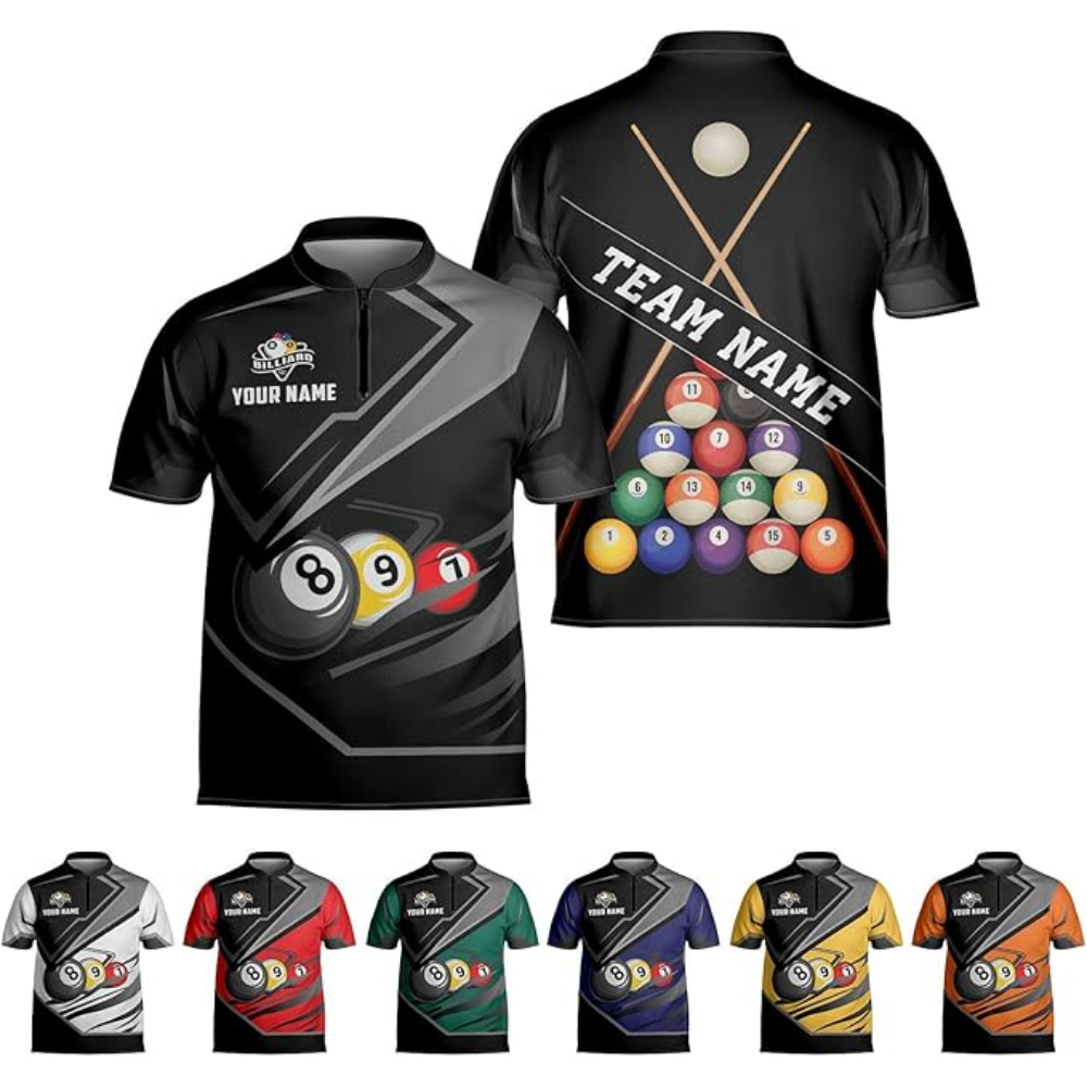 Custom Billiard Team Jersey For Men, Custom  Black Grey Pool Billiard Shirts BIZ0094
