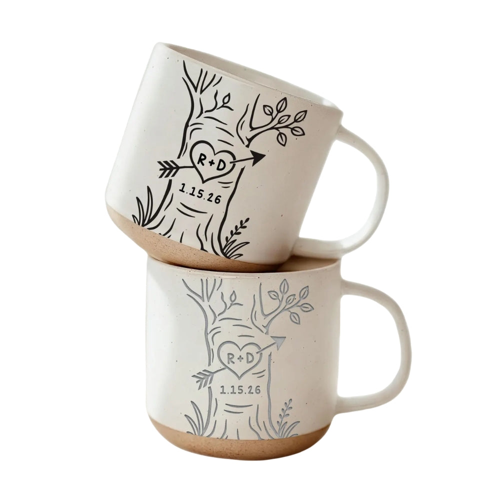 Personalized Couple Initials And Date Wedding Pottery Mug, Custom Wedding Mug For Couple WD0347