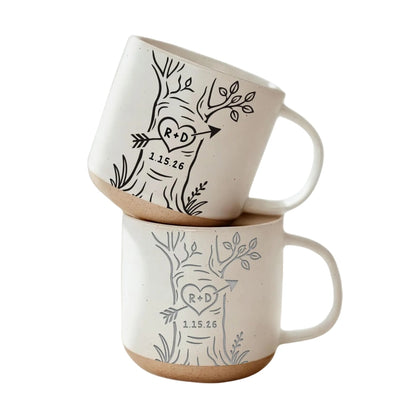 Personalized Couple Initials And Date Wedding Pottery Mug, Custom Wedding Mug For Couple WD0347
