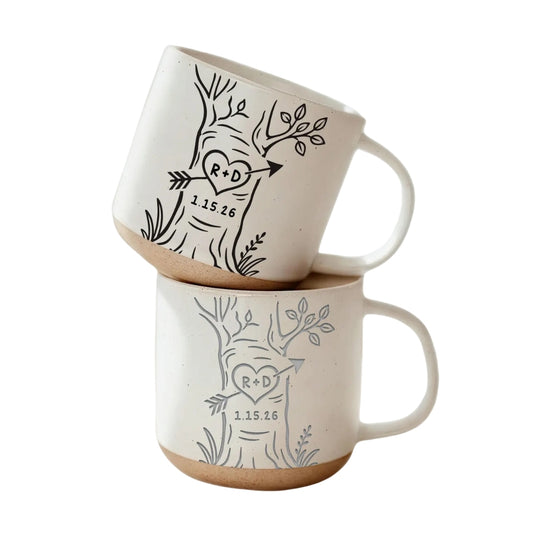 Personalized Couple Initials And Date Wedding Pottery Mug, Custom Wedding Mug For Couple WD0347