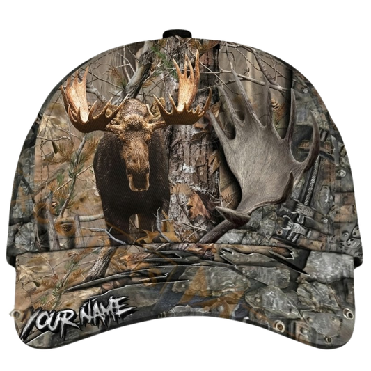 Custom Moose Hunting Camo 3D Baseball Cap, Personalized Hunting Cap Hat For Hunter CP0542