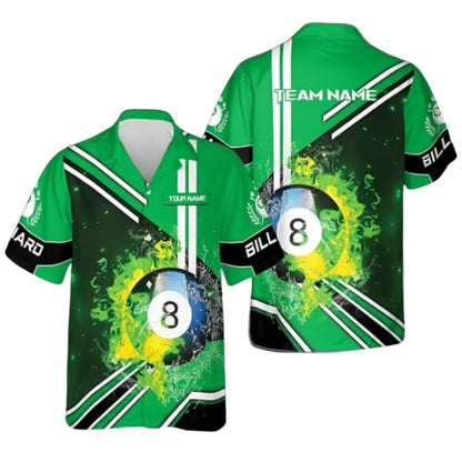 Custom Purple Flaming 8 Ball Hawaiian Shirt Mens, Custom 8 Ball Pool Team Shirts BIZ0214