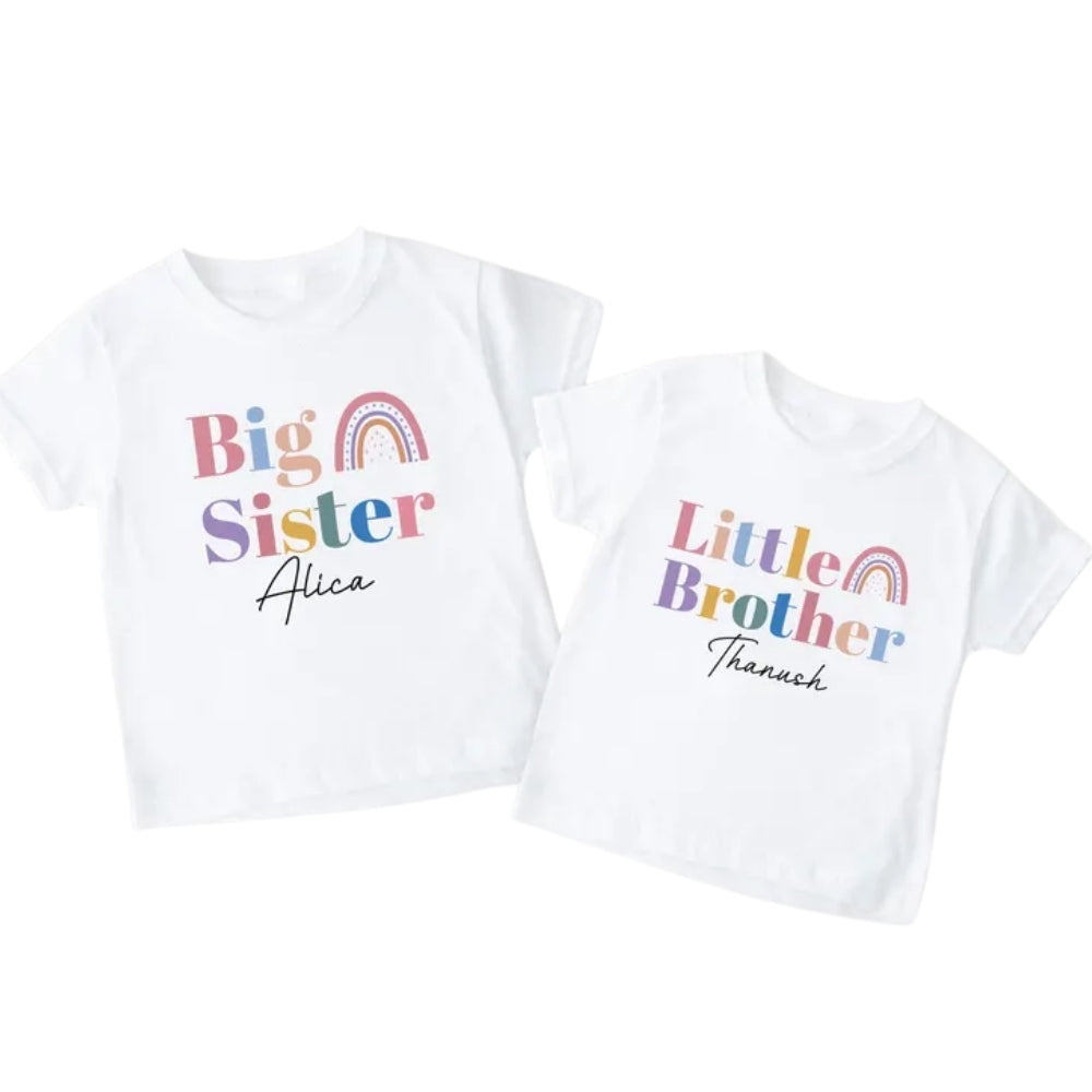 Rainbow Big Sister Little Brother Custom Matching Sibling T Shirts, Personalized Sibling Matching Shirts ET0312