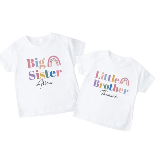 Rainbow Big Sister Little Brother Custom Matching Sibling T Shirts, Personalized Sibling Matching Shirts ET0312