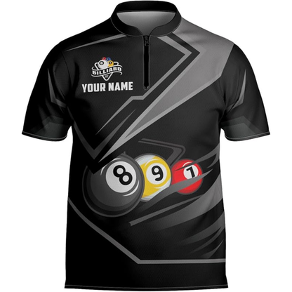 Custom Billiard Team Jersey For Men, Custom  Black Grey Pool Billiard Shirts BIZ0094