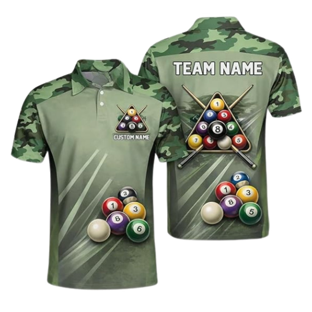 Custom Camouflage Billiard Polo Shirts For Men, Custom Camo Pool Billiard Team Shirts BIZ0288