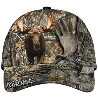 Custom Moose Hunting Camo 3D Baseball Cap, Personalized Hunting Cap Hat For Hunter CP0542