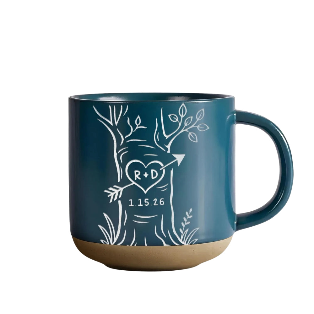 Personalized Couple Initials And Date Wedding Pottery Mug, Custom Wedding Mug For Couple WD0347