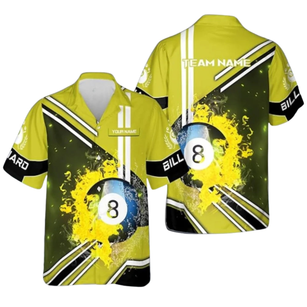 Custom Purple Flaming 8 Ball Hawaiian Shirt Mens, Custom 8 Ball Pool Team Shirts BIZ0214