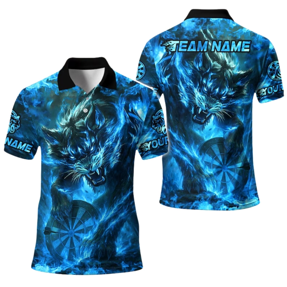 Custom Wolf Flame Men's Darts Polo Shirt, Custom Wolf Darts Team Shirts DE0066