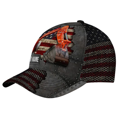 Custom Excavator American Flag Baseball Cap, Custom Construction Excavator Workers Hats Caps CP0145