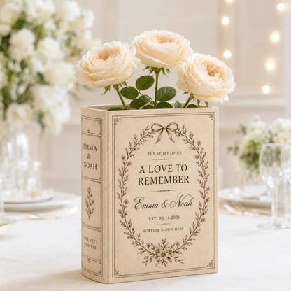 A Love To Remember Custom Wedding Ceramic Book Vase, Personalized Wedding Book Vase WD0657