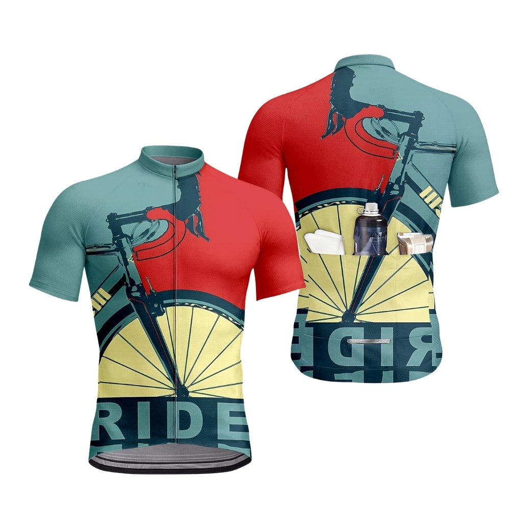 Blue And Red Ride Cycling Short Sleeve Jersey For Men, Men's Cycling Jerseys CZ0152