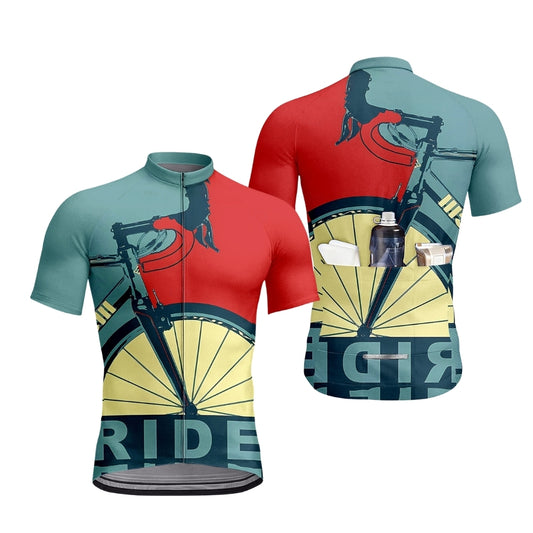 Blue And Red Ride Cycling Short Sleeve Jersey For Men, Men's Cycling Jerseys CZ0152