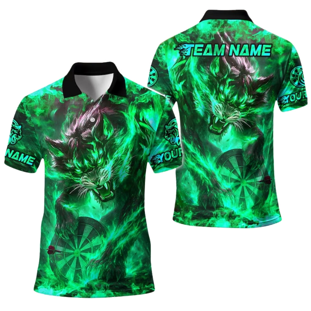 Custom Wolf Flame Men's Darts Polo Shirt, Custom Wolf Darts Team Shirts DE0066