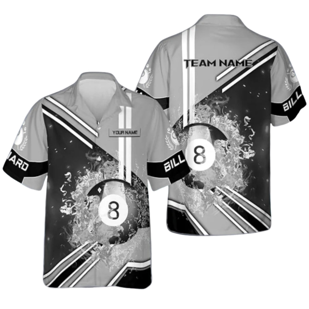 Custom Purple Flaming 8 Ball Hawaiian Shirt Mens, Custom 8 Ball Pool Team Shirts BIZ0214