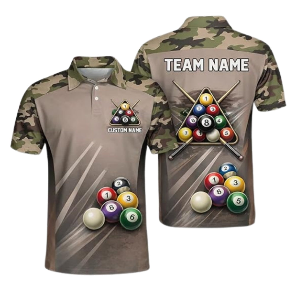 Custom Camouflage Billiard Polo Shirts For Men, Custom Camo Pool Billiard Team Shirts BIZ0288