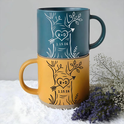 Personalized Couple Initials And Date Wedding Pottery Mug, Custom Wedding Mug For Couple WD0347