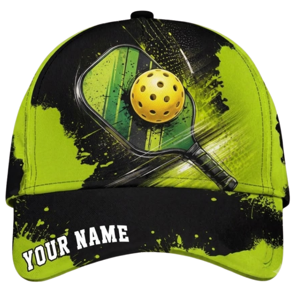 Custom Pickleball Baseball Cap Green Black, Personalized Name Pickleball Lover Hat CP0718