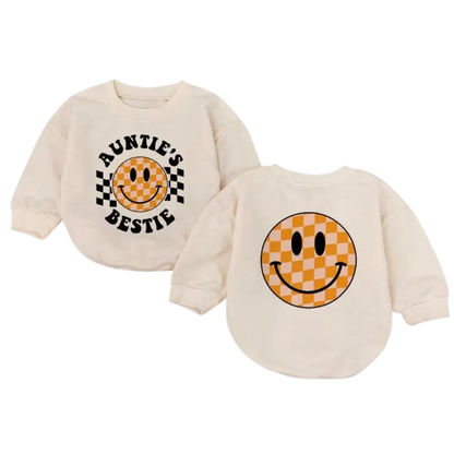 Auntie's Bestie Retro Baby Romper Sweatshirt, Aunt Baby Romper Sweater BB0491