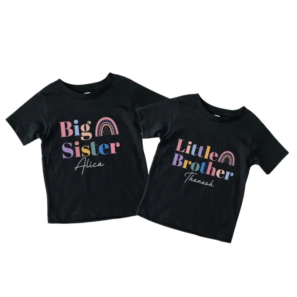 Rainbow Big Sister Little Brother Custom Matching Sibling T Shirts, Personalized Sibling Matching Shirts ET0312