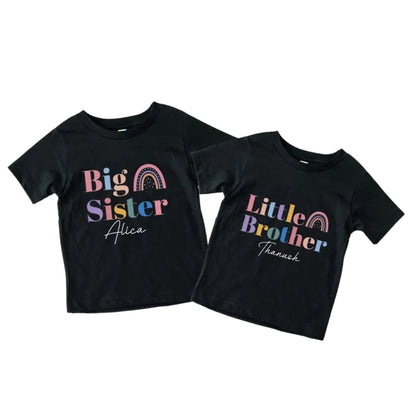 Rainbow Big Sister Little Brother Custom Matching Sibling T Shirts, Personalized Sibling Matching Shirts ET0312