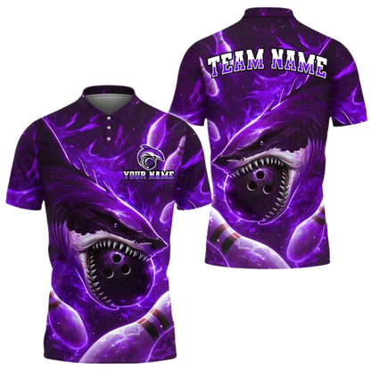 Custom Shark Cyan Bowling Polo Shirt For Men,Custom Shark Bowling Team Shirts BE0155