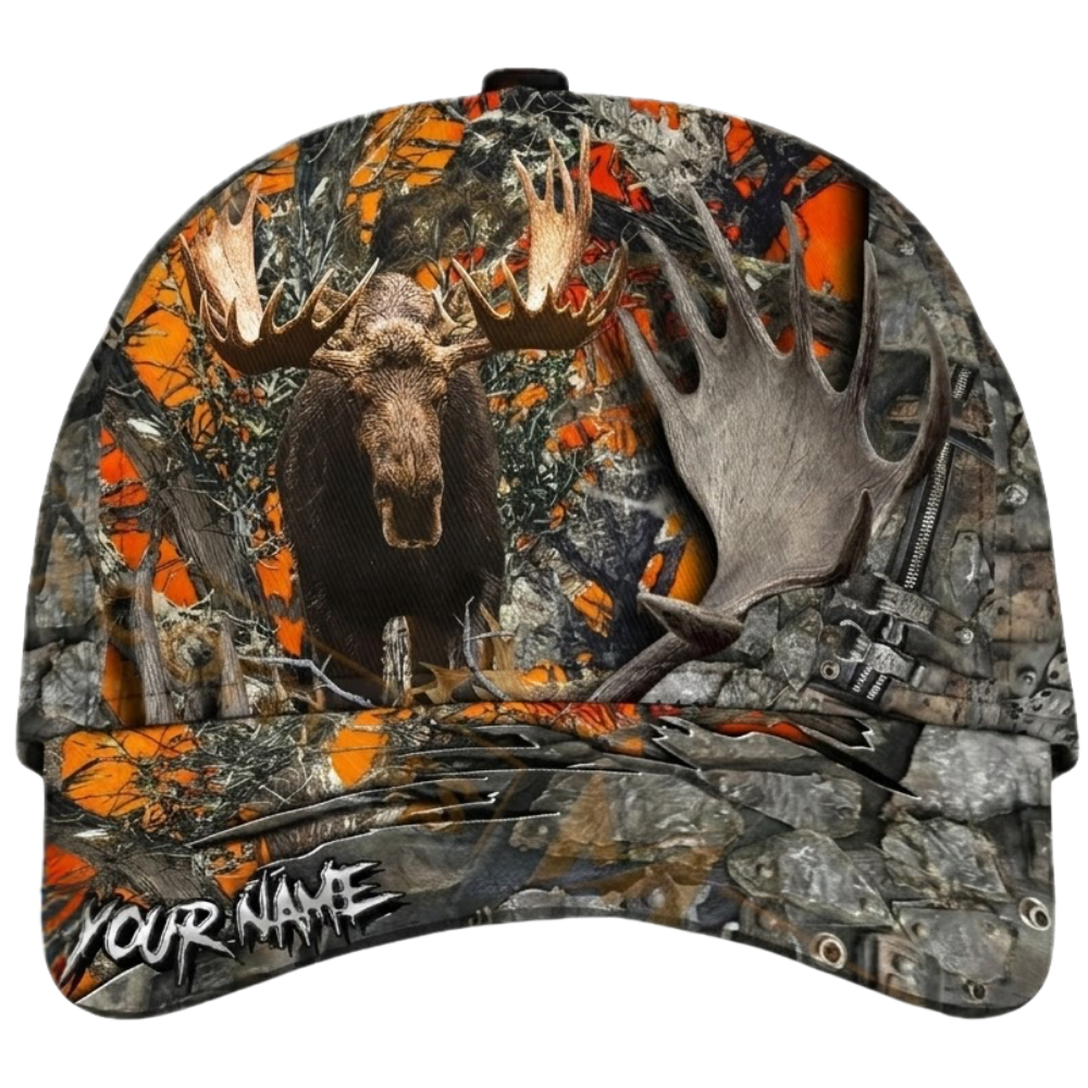 Custom Moose Hunting Camo 3D Baseball Cap, Personalized Hunting Cap Hat For Hunter CP0542