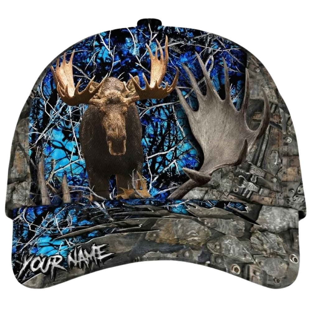 Custom Moose Hunting Camo 3D Baseball Cap, Personalized Hunting Cap Hat For Hunter CP0542