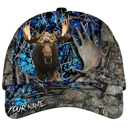 Custom Moose Hunting Camo 3D Baseball Cap, Personalized Hunting Cap Hat For Hunter CP0542
