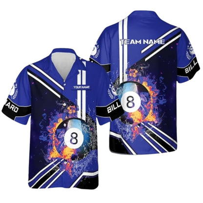 Custom Purple Flaming 8 Ball Hawaiian Shirt Mens, Custom 8 Ball Pool Team Shirts BIZ0214