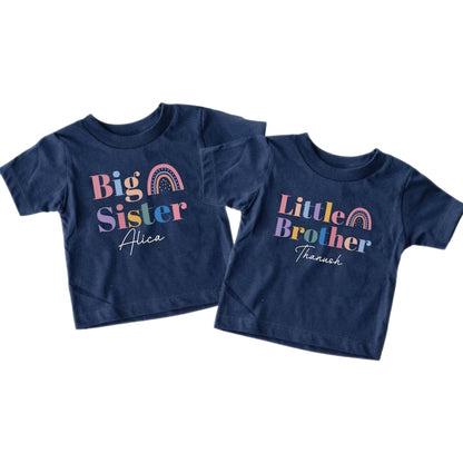 Rainbow Big Sister Little Brother Custom Matching Sibling T Shirts, Personalized Sibling Matching Shirts ET0312