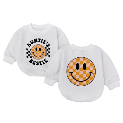 Auntie's Bestie Retro Baby Romper Sweatshirt, Aunt Baby Romper Sweater BB0491