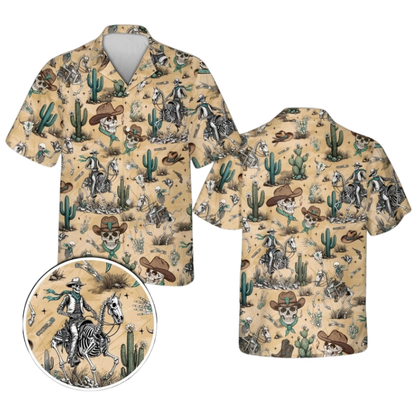Cowboy Skeleton Vintage Hawaiian Shirt For Men, Western Skull Hawaiian Shirt HE0782