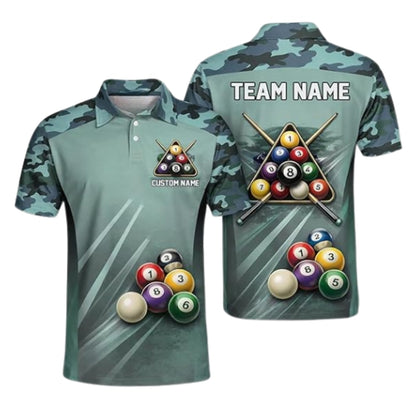 Custom Camouflage Billiard Polo Shirts For Men, Custom Camo Pool Billiard Team Shirts BIZ0288