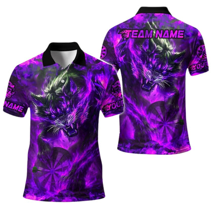 Custom Wolf Flame Men's Darts Polo Shirt, Custom Wolf Darts Team Shirts DE0066