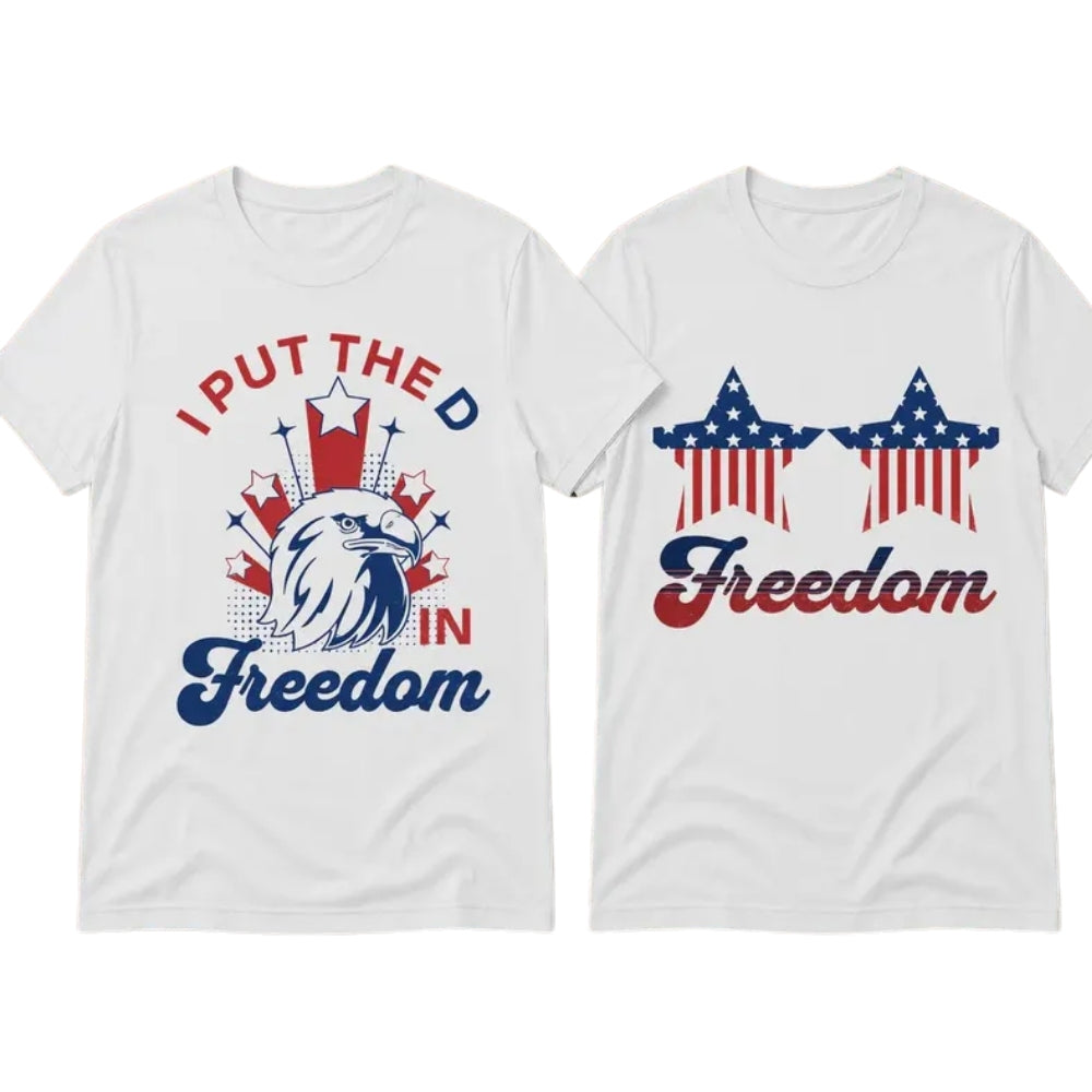 I Put The D In Freedom Freedom USA Flag Matching Couple T Shirt, Funny 4th Of July His And Her Shirts ET1037