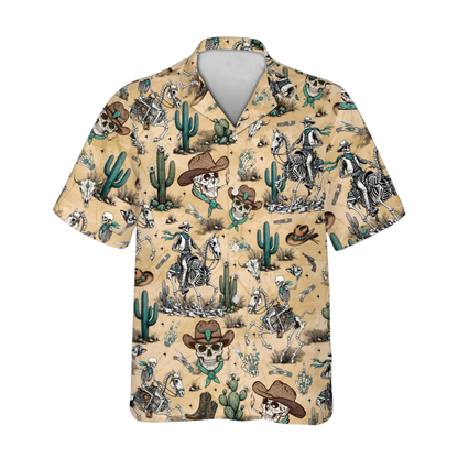 Cowboy Skeleton Vintage Hawaiian Shirt For Men, Western Skull Hawaiian Shirt HE0782